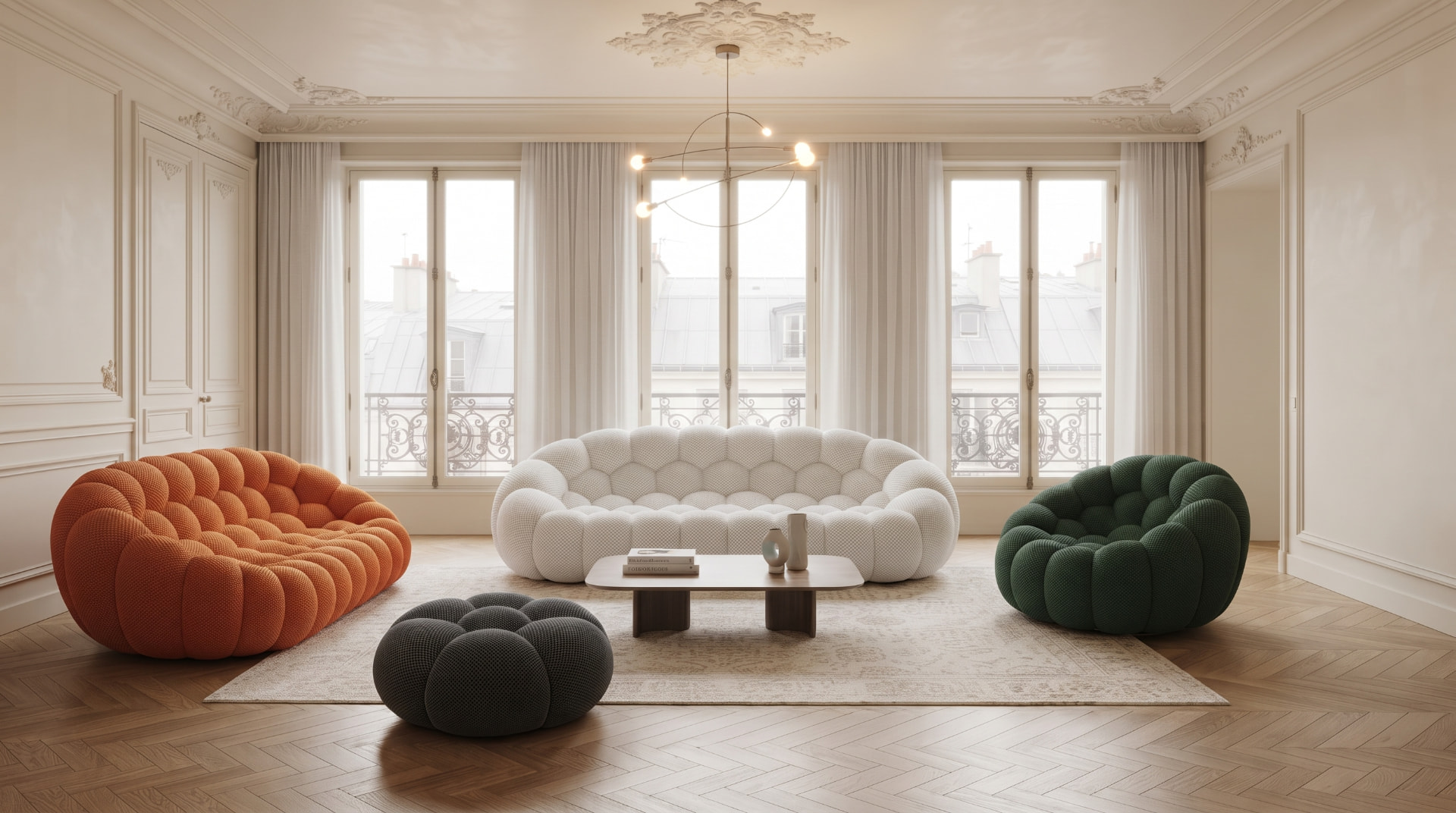 Salon contemporain avec un canapé aux formes organiques