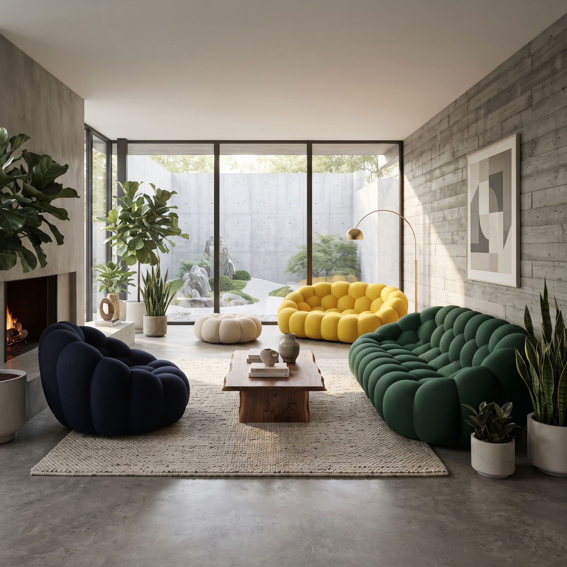 Salon contemporain avec des assises aux formes organiques